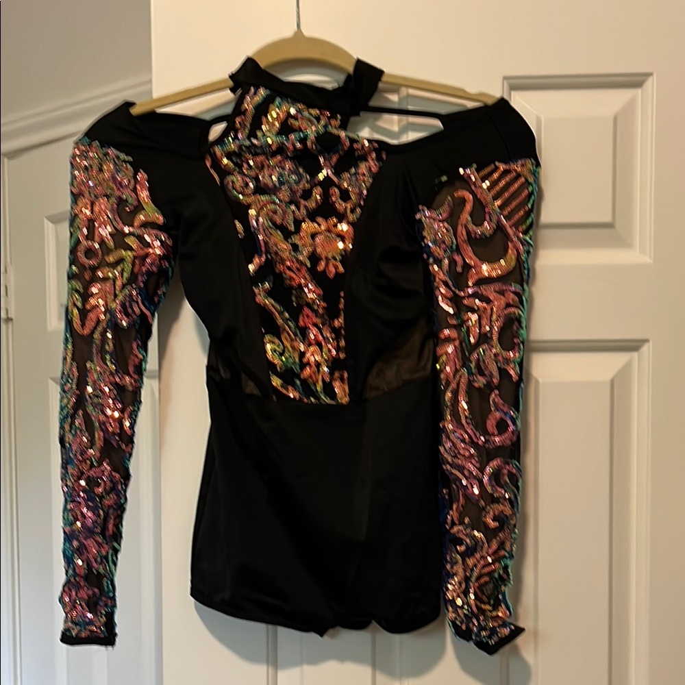 Black and Pink Sequin Embellished Dance Costume